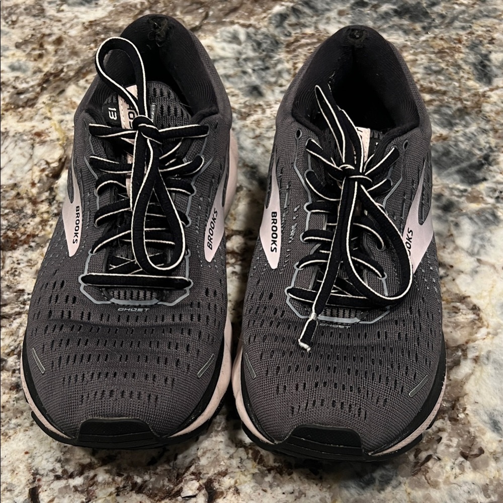 Brooks Ghost 13 Charcoal with pale pink and black accents Running Shoes